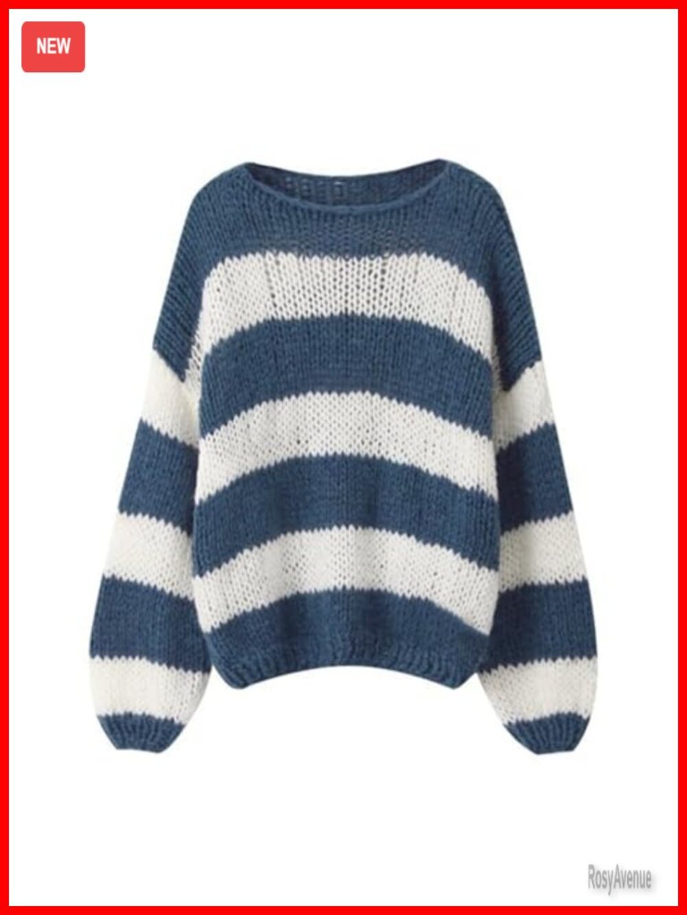 Oversized Striped Sweater Long Sleeve Crew Neck Loose Pullover Knit Jumper